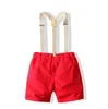 Baby pojkar gentleman stil kläder sätter sommar barn kortärmad tröja med bowtie + suspender shorts 2pcs set barn kostym pojke outfits