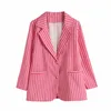 Sommar Kvinnor Striped Ol Blazers Coats Casual Långärmad Singel Breasted Blazer Kvinna Elegant Street Ytterkläder 210513