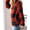 Women Winter Teddy Sweater Teddy Sweater Fluffy Sherpa Fleece Plaid Pullover 1/4 zíper com gola alta do suéter de gola alta.