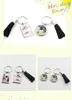 Party sublimation jul keychain med svart tofs zinc legering nyckelkedja xmas träd hängande hängande valentin dag present