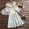 和風甘い女性春秋人形襟長袖ソリッドボウAラインKneee-Length Princess Dress Vestidos 9526 210417