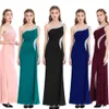 Angel-fashions Women's One Shoulder Ruching Beading Ribbon Long Dress Formal Dress Evening Dress Prom Dresses 411