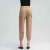 Khaki Грузовые брюки для женщин Высокая талия Лоскутная цепь Повседневная прямые брюки Женская мода одежда 210521