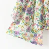 Women Sweet Floral Print Ruffled Crop Blouses Fashion V Neck Spaghetti Strap Female Shirts Chic Chiffon Tops 210430