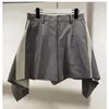 Summer Fashion Temperament Casual Elegant Gray High Waist Wide Leg Irregular All-match Pocket Shorts Women 16F1191 210510