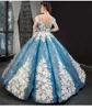 Glitter Prenses Abiye Kapalı Omuz 3D Çiçek Aplike Boncuk Sequins Balo Pageant Kıyafeti Robe De Mariée Sweep Tren Örgün Parti Abiye Özelleştirmek