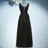 Sexy V-neck Evening Dress Robe De Soiree High Quality Gray Tulle With Appliques Dresses Long Dress Vestido