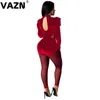 Jumpseau pour femme Rompers Vazn Brand Noir 2021 Mode High Street Solid Casual Casual Baldoyale Dentelle Épissure Sexy Pantalon long Pantalon Slim Jumpsuit