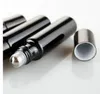 Refillable Thick 5ml Empty Roll on Glass Bottle Frosted BLACK for Essential Oil Perfume Metal Roller Ball 500pcs SN405