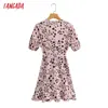 Tangada sommar kvinnor rosa hjärta print fransk stil klänning ruffles kortärmad damer sundress 1f191 210609