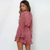 Jastie Ruffle V-Neck Flare Sleeve Boho Jumpsuit Kvinnor Sommar Playsuit Chiffon Floral Print Casual Overaller för Kvinnor Romper 210419