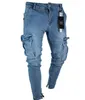 Men Jeans Hip Hop Pockets Stretch Ripped Biker Hole Motorcycle Elasticity Skinny Denim Trousers Vintage Men's