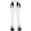 Casual Paneled Flame Print Vita alta Long Flare White Pant Women Bottoms Harajuku Slim Fitness Fire Pants Pocket 210510
