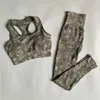 2 Peice Set Dikişsiz Camo Spor Kadın Fitness Atletik Yoga Spor Suits Yüksek Bel Tozlukları + Push Up Sutyen Yastıklı Spor 210802