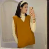 5 Farben koreanischer Preppy-Stil V-Ausschnitt einfarbige Weste Pullover Damen ärmellos gestrickt und Pullover (C8803) 210508