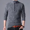 Designer masculino camisola de gola alta sólida casual fino ajuste pullovers masculino marca meio zíper grosso camisola de malha pullovers plu