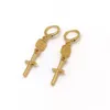 True Stamp 18 k Real Solid Fine Gold Tiny Earrings Dangle & Chandelier Dainty, Small Cross Pendant