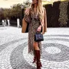 INSPIRED WOMAN V-NECK LONG SLEEVES KNOT DRESS paisley sexy women new spring summer maxi slit front ladies 210412