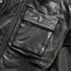 Мужская кожаная искусственная овчина подлинный классический бомбардировщик черный куртка дизайнер винтажный мужской мотоцикл байкер пальто