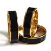 30 pezzi di alta qualità lucida smalto nero 6 mm acciaio inossidabile fedi nuziali con fascia in oro per uomo donna elegante gioielli classici