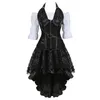 Bustiers Corsets Steampunk 코르셋 Burlesque 치마 화이트 르네상스 블라우스 고딕 가짜 가죽 자르기 탑 해적 Wench 의상 3- 조각