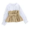 Herfst Office Dame Lange Mouwen Patchwork Shirt Top met Riem Elegante Koreaanse stijl Geparde Blouse Dames 210423