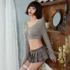 V-Neck Koreański Styl Luźne Dzianiny Swetry Kobiety Cienkie Sweter Porn Mini Spódnica Zestawy Dorosłych Sex Fantasy Schoolgirl Cosplay Costume 210730