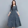 Casual Sukienki Coigarsam Kobiety Sukienka Jesień 2022 Biuro Lady Korea Styl Print Z Długim Rękawem Woolen O-Neck Red Blue Robe Vestidos