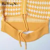 Sexy Vintage Cropped Tops Women Plaid Drawstring Tank Top Lady Bandeau Bra Vest Casual Girls Camisole Camis Kawaii Tee 210506