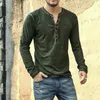 Męskie Koszulki Lato Bawełna Henley Tshirt Z Długim Rękawem Casual Solid Shirts Bluzki Topy