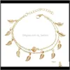 Jewelrywomen Leaf Charm Cavigliere Real Pos Chain Bracciale Moda Oro 18 carati Cavigliere Piede Gioielli 1806 Drop Delivery 2021 Lgcps