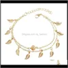 Jewelrywomen Feuille Charme Cheville Réel Pos Chaîne Bracelet Mode 18K Or Cheville Bracelets Pied Bijoux 1806 Drop Delivery 2021 Lgcps