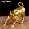 YuryFvna 3 Sizes Golden Wall Street Bull OX Figurine Sculpture Charging Stock Market Bull Statue Home Office Decoration Gift 210910