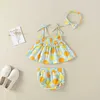 Zomer baby kleding merk mode schattige fruit jurk + slips + hoofd touw toddlergirls kleding 210611