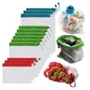 再利用可能な野菜のフルーツの収納袋はメッシュショッピングを生み出す環境に優しい玩具ポーチ手トートホームバッグWy1484