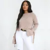 vinatge flare long sleeve knitted pullover female autumn winter knitwear sweater jumper casual khaki cropped 210427