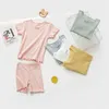 Детские дети Pajamas Девушки Хлопок Малыш PJS Летняя футболка и брюки Лаундж Костюмы Наборы Сорта Ночная одежда 211105