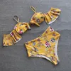 セクシーオフショルダーフリルビキニ女性プラスサイズの水着ハイウエスト水着花柄プリント入浴スーツ夏のビーチウェアレディース