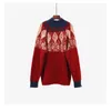 H.Sa Kobiety Retro Vintage Oneck Snowflake Loose Sweter i skoczków Pół Turtleneck Casual Pull Swetry Knitwear Czerwone Topy 210417