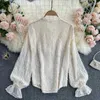 Deat Women Long Puff Sleeve Bow Properatile Chiffon Shirt Solid Collar Round Twlar Slim Fashion Summer 11b776 210709