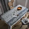 Nappe de table classique chinoise rétro en lin et coton bleu blanc rectangulaire pour salle à manger, restaurant, décoration de table de Noël