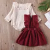 3-24M born Infant Baby Girl Clothes Set Autumn Spring Dot Ruffles Romper Solid Skirts Overalls Toddler Costumes 210515