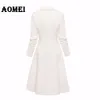 Office Lady White Blazer Dresses Suits Jackets Workwear V 넥 더블 버튼 MIDI 정장 드레스 의류 겨울 라인 튜닉 210416