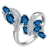 Pierłdy ślubne wspaniałe czarny królewski niebieski CZ kryształowy pierścień obietnica zaręczyn dla kobiet mody 10KT BIAŁY ZŁOTA JEDZIAŁA