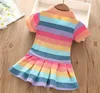 Summer Girls dresses child's short-sleeved rainbow princess dress children's baby polo skirts,size 90-130cm