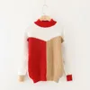 Kvinnor tröja stickade mohair pullovers långärmad svart röd khaki patchwork geometriska stativ krage m0092 210514