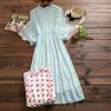 Mori Girl Spring Autumn Women Maxi Long Dress Polka Dot Vintage Vestidos Longo Chiffon Ruffles Elegant Party 210520