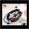 Braccialetti Drop Delivery 2021 Punk in rilievo in pelle multistrato avvolgere Mens lega vintage stella musica nota braccialetto con ciondolo gioielli da uomo C2Fgr