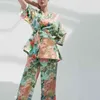 Women Summer Fashion Print Suits 2-pieces Sets ZA Kimono Shirts Tops and Trousers Female Casual Street Loose Clothing 210513