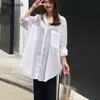 ブルザス夏の女性のブラウスプラスサイズの堅い長袖女性のシャツカジュアル原宿ボタン緩いシャツトップス女性9910 210512